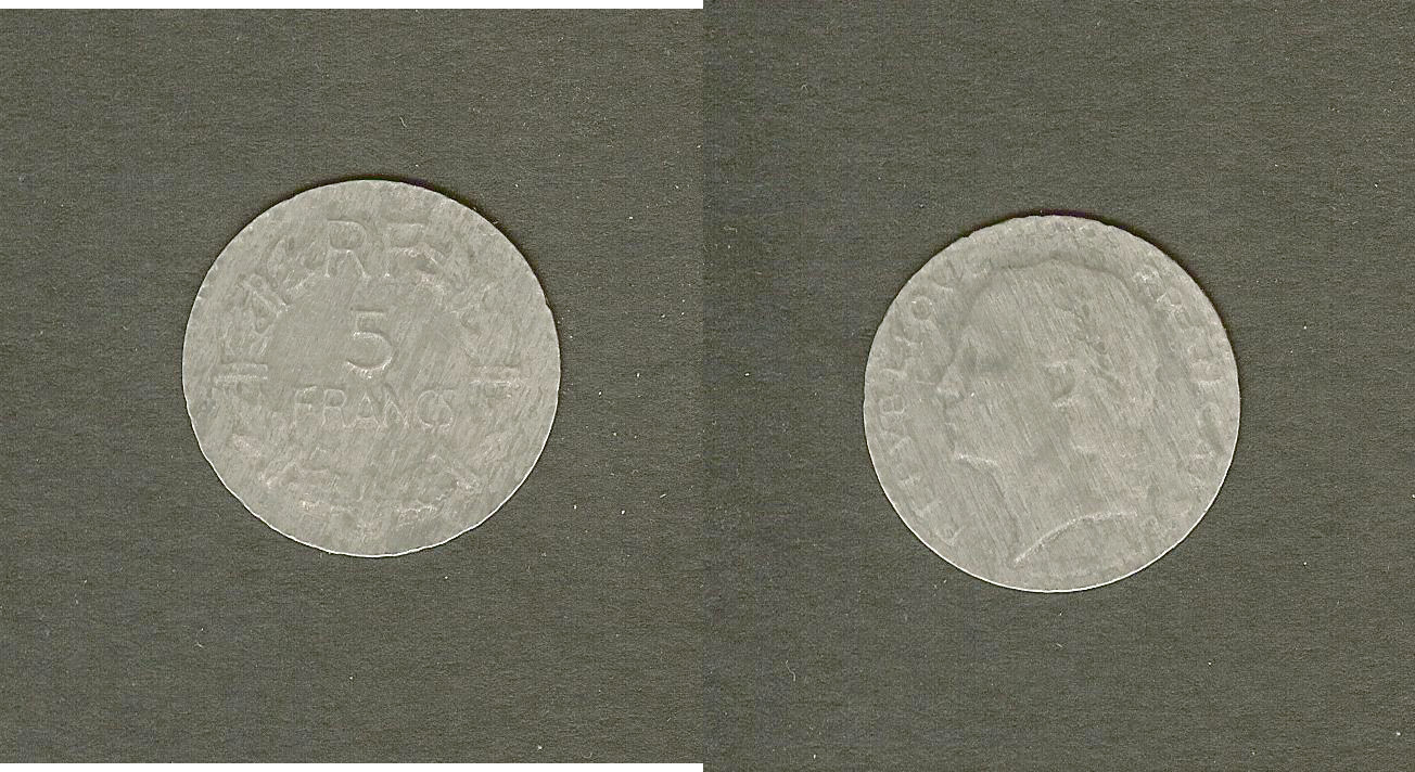 5 francs Lavrillier en aluminium, fauté de frappe 1947 Paris TTB